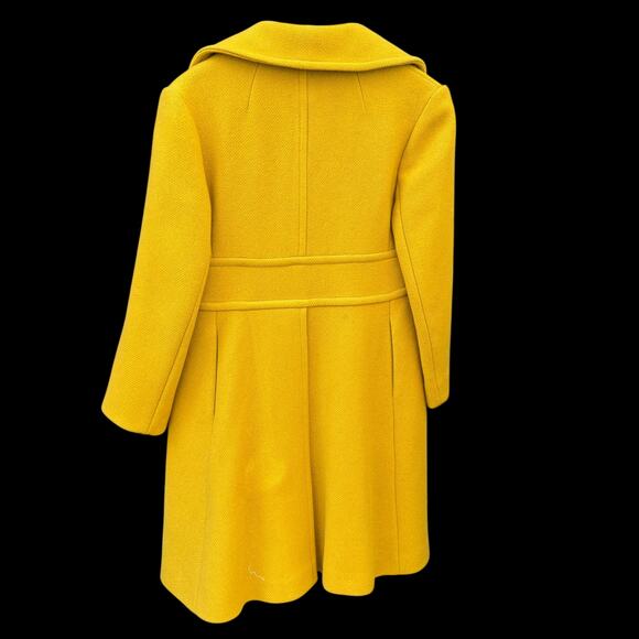 Vintage Yellow Wool Coat 1960s Mod Waist Tab Lined Swing S Mid Century 34” Bust - Picture 3 of 16